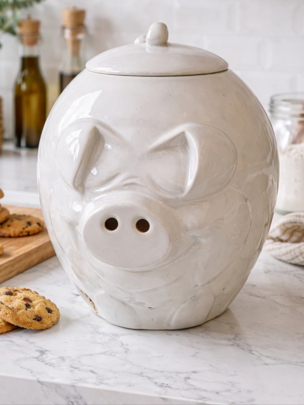 vintage white ceramic pig cookie jar, "Quigley"produced by Mccoy Pottery